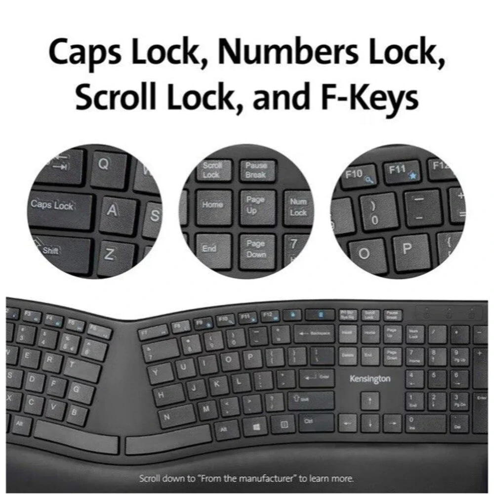 Kensington Pro Fit Ergonomic Wireless Keyboard, Bluetooth - Black (K75401US)